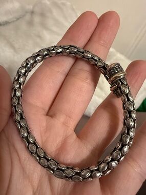 18K 925 STERLING SILVER ROPE TEXTURE CABLE FLEXIBLE CUFF BRACELET